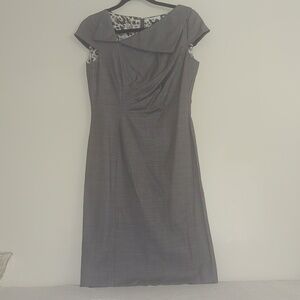 Tahari Asymmetrical Gray Dress with Cap Sleeves